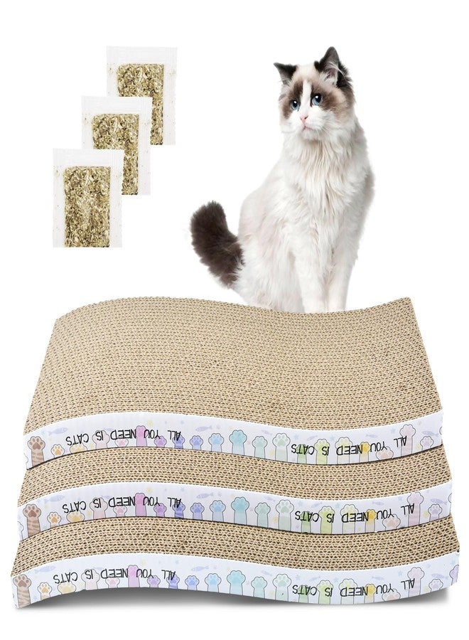 AccEncyc Cat Scratching Board 3 Pack Cat Scratching Pad with Catnip Double-Sided Pad with Premium Scratch Textures Design Curved Cat Scratchers for Indoor Cats to Rest Grind Claws and Play - Image 1